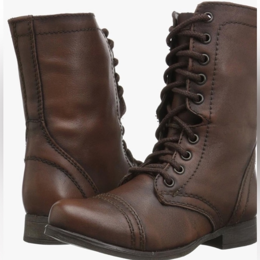 Steve Madden Women's Troopa Combat Boot, Brown Leather, size 6 NWT